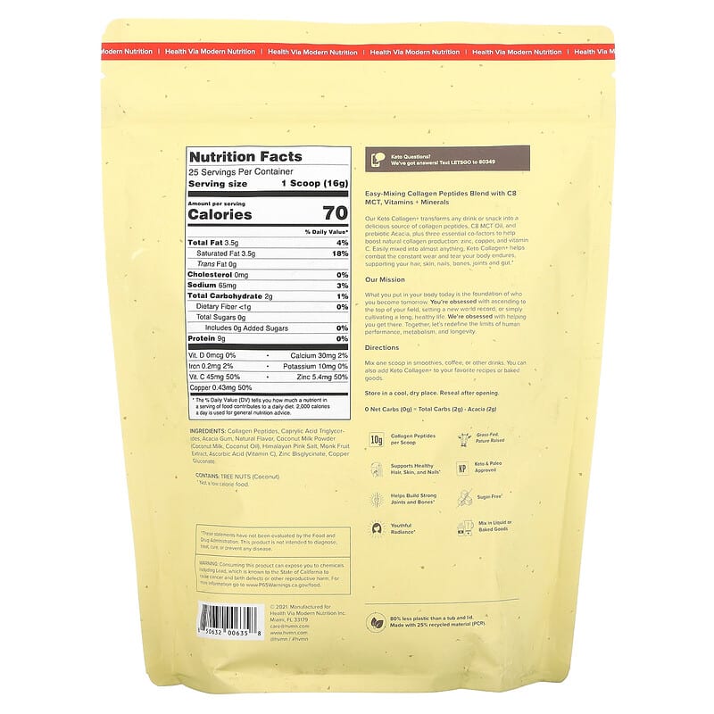 HVMN Keto Collagen+ Vanilla 14.4 oz (410 g) 2 Thực phẩm bổ sung HVMN Keto Collagen+ Vanilla 14.4 oz (410 g) 850632006358