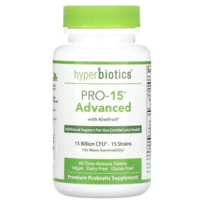 Thực phẩm chức năng Hyperbiotics PRO-15 Advanced with Kiwifruit 15 Billion CFU 60 Time-Release Tablets 9506000058573