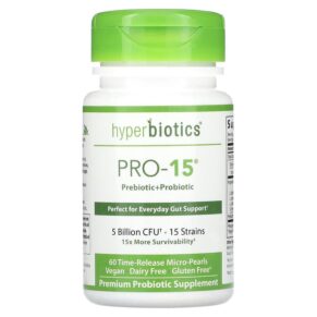 Thực phẩm chức năng Hyperbiotics PRO-15 Prebiotic + Probiotic 5 Billion CFU 60 Time-Release Micro-Pearls 9506000058504