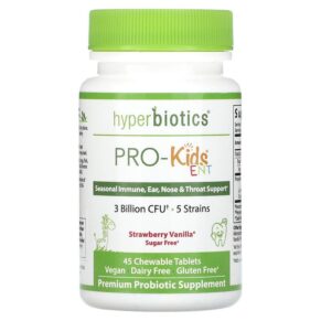 Thực phẩm chức năng Hyperbiotics PRO-Kids ENT Sugar Free Strawberry Vanilla 45 Patented LiveBac Chewable Tablets 9506000113715