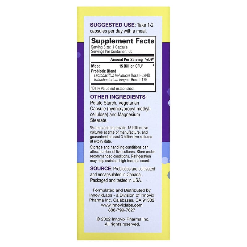 InnovixLabs Mood Probiotic Mood Support Supplement 60 Capsules 2 Thực phẩm bổ sung InnovixLabs Mood Probiotic Mood Support Supplement 60 Capsules 794504984750