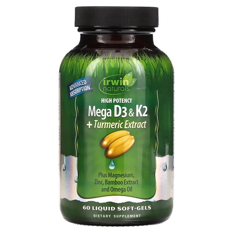 Irwin Naturals High Potency Mega D3 & K2 + Turmeric Extract 60 Liquid Soft-Gels 8 Thực phẩm chức năng Irwin Naturals High Potency Mega D3 & K2 + Turmeric Extract 60 Liquid Soft-Gels 710363592011