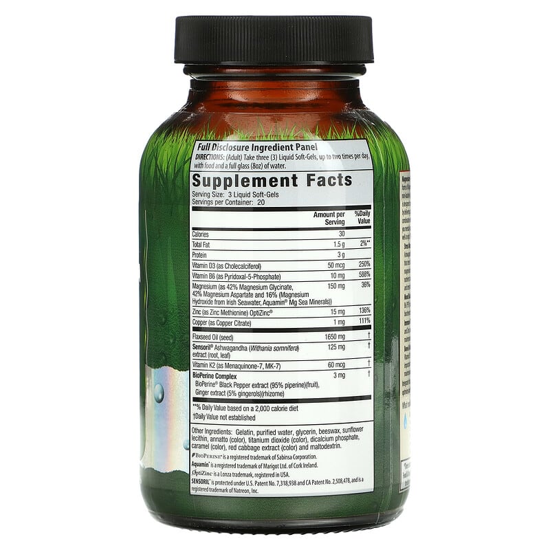 Irwin Naturals Triple Source Magnesium + Ashwagandha 60 Liquid Soft-Gels 2 Thực phẩm bổ sung Irwin Naturals Triple Source Magnesium + Ashwagandha 60 Liquid Soft-Gels 840081404324