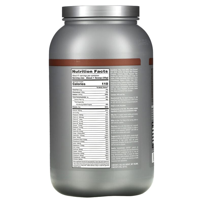 Isopure Low Carb Protein Powder Dutch Chocolate 3 lb (1.36 kg) 2 Thực phẩm bổ sung Isopure Low Carb Protein Powder Dutch Chocolate 3 lb (1.36 kg) 089094021177