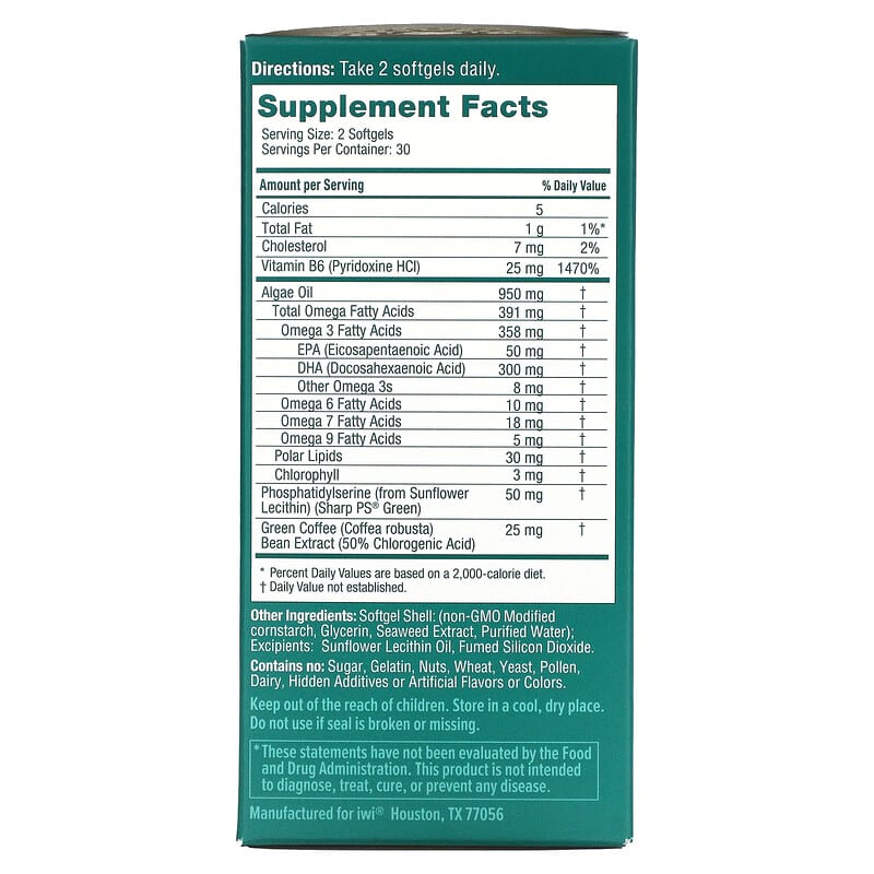 iWi Brain Omega-3 + PS and Green Coffee Bean 60 Softgels 2 Thực phẩm bổ sung iWi Brain Omega-3 + PS and Green Coffee Bean 60 Softgels 818353020411