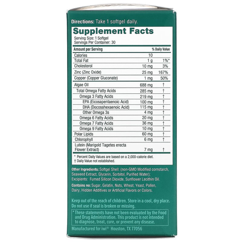 iWi Eye Omega-3 + Zinc Copper and Lutein 30 Softgels 2 Thực phẩm bổ sung iWi Eye Omega-3 + Zinc Copper and Lutein 30 Softgels 818353020442