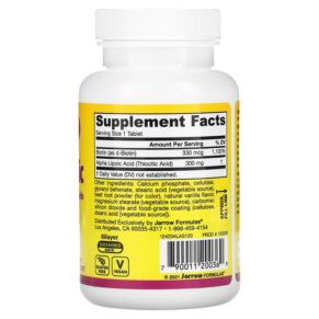 Thực phẩm bổ sung Jarrow Formulas Alpha Lipoic Sustain with Biotin 120 Tablets 790011200369