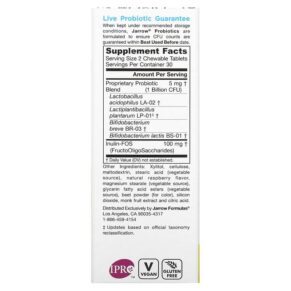 Jarrow Formulas Jarro-Dophilus Kids Probiotic + Prebiotic Sugar Free Natural Raspberry 1 Billion CFU 60 Chewable Tablets 3 Thực phẩm bổ sung Jarrow Formulas Jarro-Dophilus Kids Probiotic + Prebiotic Sugar Free Natural Raspberry 1 Billion CFU 60 Chewable Tablets 790011030690