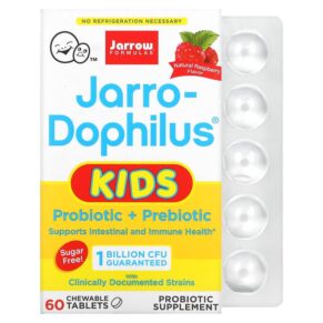 Thực phẩm chức năng Jarrow Formulas Jarro-Dophilus Kids Probiotic + Prebiotic Sugar Free Natural Raspberry 1 Billion CFU 60 Chewable Tablets 790011030690