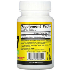 Jarrow Formulas MK-7 Most Active Form of Vitamin K2 180 mcg 30 Softgels 3 Thực phẩm bổ sung Jarrow Formulas MK-7 Most Active Form of Vitamin K2 180 mcg 30 Softgels 790011300120