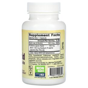 Thực phẩm bổ sung Jarrow Formulas R-Alpha Lipoic Acid + Biotin 60 Veggie Caps 790011200390