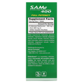 Thực phẩm bổ sung Jarrow Formulas SAMe (Disulfate Tosylate) 400 mg 60 Enteric Coated Tablets 790011200420