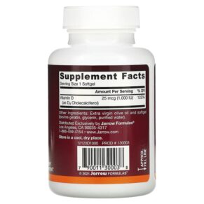 Thực phẩm bổ sung Jarrow Formulas Vitamin D3 Cholecalciferol 25 mcg (1.000 IU) 100 Softgels 790011300038