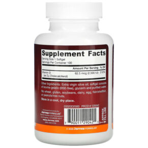 Thực phẩm bổ sung Jarrow Formulas Vitamin D3 Cholecalciferol 62.5 mcg (2.500 IU) 100 Softgels 790011290421