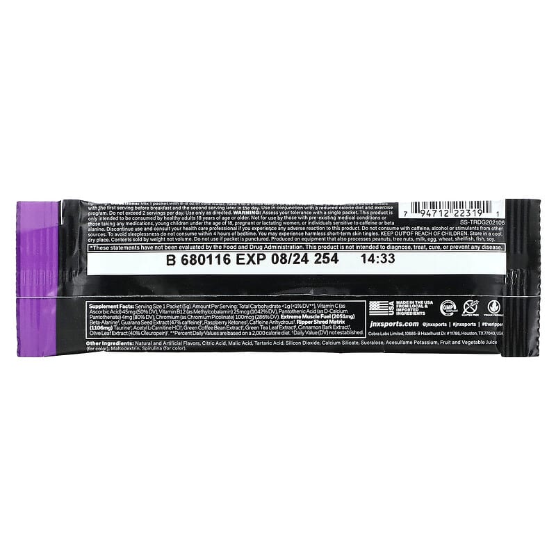 JNX Sports The Ripper Fat Burner Dark Grape 1 Stick 0.18 oz (5 g) 2 Thực phẩm bổ sung JNX Sports The Ripper Fat Burner Dark Grape 1 Stick 0.18 oz (5 g) 794712223191