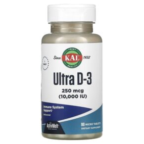 Thực phẩm chức năng KAL Ultra D-3 Unflavored 250 mcg (10.000 IU) 90 Micro Tablets 021245292616