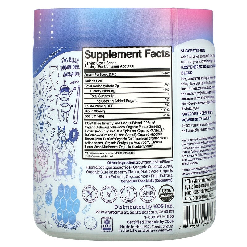 KOS Bolt from the Blue Energizing Blue Spirulina Blend Electric Boostberry Flavored 8.36 oz (237 g) 2 Thực phẩm bổ sung KOS Bolt from the Blue Energizing Blue Spirulina Blend Electric Boostberry Flavored 8.36 oz (237 g) 850015510625
