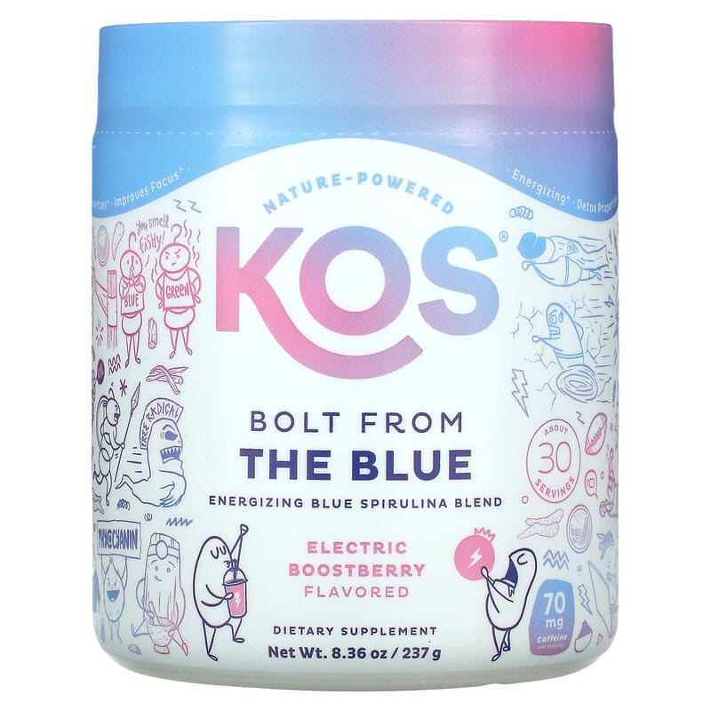 KOS Bolt from the Blue Energizing Blue Spirulina Blend Electric Boostberry Flavored 8.36 oz (237 g) 8 Thực phẩm chức năng KOS Bolt from the Blue Energizing Blue Spirulina Blend Electric Boostberry Flavored 8.36 oz (237 g) 850015510625