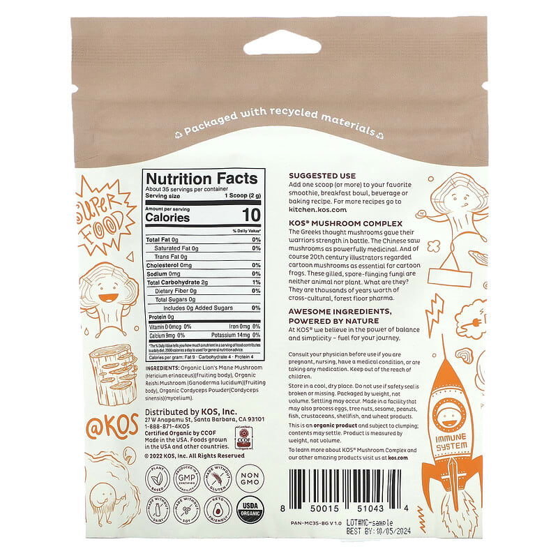 KOS Organic Mushroom Complex Superfood Booster 2.5 oz (70 g) 2 Thực phẩm bổ sung KOS Organic Mushroom Complex Superfood Booster 2.5 oz (70 g) 850015510434