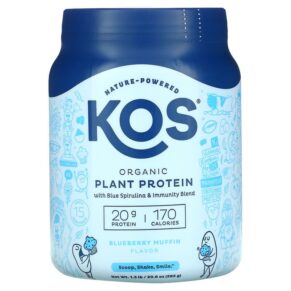 Thực phẩm chức năng KOS Organic Plant Based Protein with Blue Spirulina + Immunity Blend Blueberry Muffin 1.3 lb (585 g) 850015510649