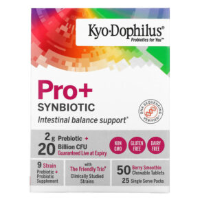 Thực phẩm chức năng Kyolic Kyo-Dophilus Pro+Synbiotic Berry Smoothie 20 Billion CFU 50 Chewable Tablets 023542670357
