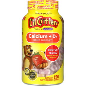 Thực phẩm chức năng L'il Critters Calcium + D3 Bone Support Black Cherry Orange & Strawberry Flavors 150 Gummies 027917014173