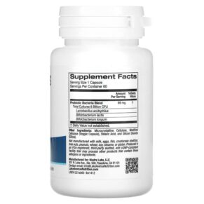 Thực phẩm bổ sung Lake Avenue Nutrition Acidophilus and Bifidus Probiotic Blend 8 Billion CFU 60 Veggie Capsules 898220014125
