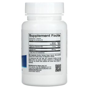 Thực phẩm bổ sung Lake Avenue Nutrition Benfotiamine with Thiamine 250 mg 30 Veggie Capsules 898220020102