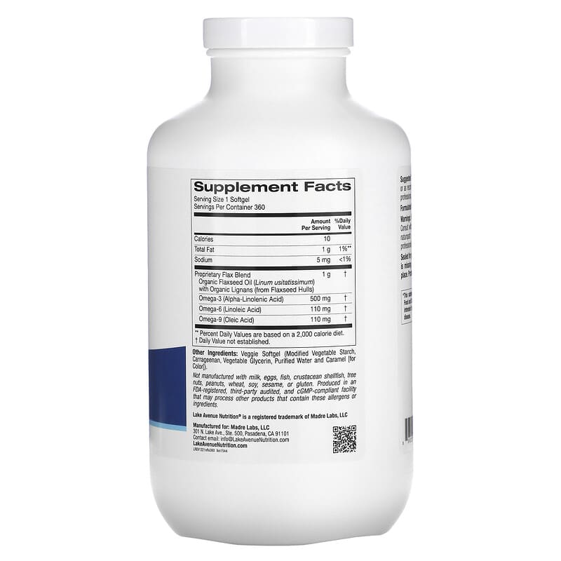 Lake Avenue Nutrition Cold Pressed Flaxseed Oil with Lignans 360 Veggie Softgels 2 Thực phẩm bổ sung Lake Avenue Nutrition Cold Pressed Flaxseed Oil with Lignans 360 Veggie Softgels 898220015443