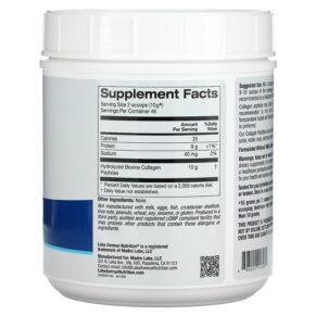 Thực phẩm bổ sung Lake Avenue Nutrition Hydrolyzed Collagen Peptides Type I & III 1.01 lb (460 g) 898220018581