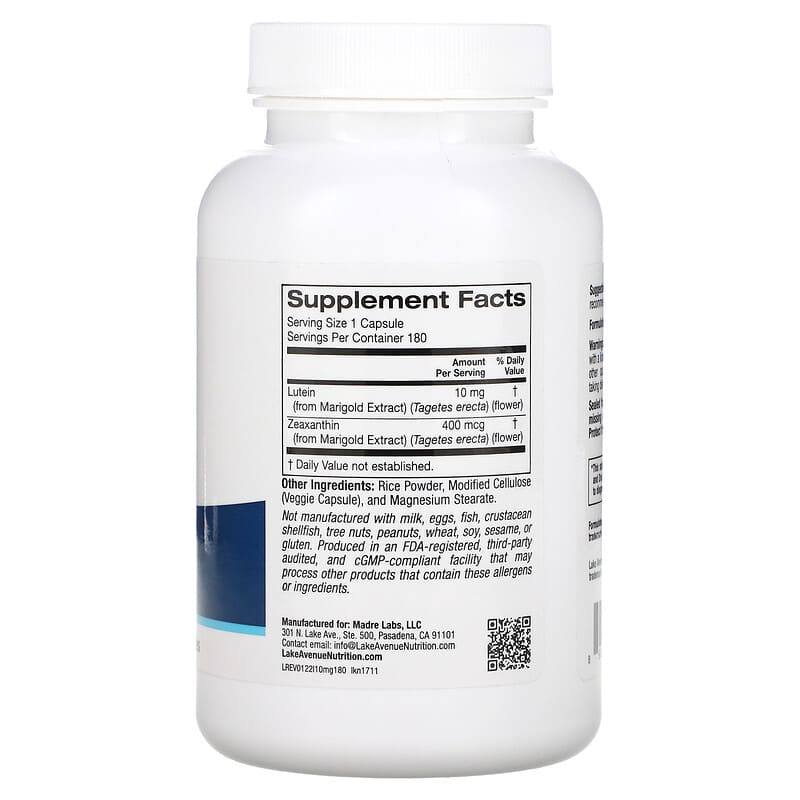 Lake Avenue Nutrition Lutein 10 mg 180 Veggie Capsules 2 Thực phẩm bổ sung Lake Avenue Nutrition Lutein 10 mg 180 Veggie Capsules 898220017119