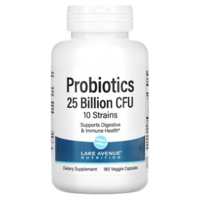 Thực phẩm chức năng Lake Avenue Nutrition Probiotics 10 Strain Blend 25 Billion CFU 180 Veggie Capsules 898220014231