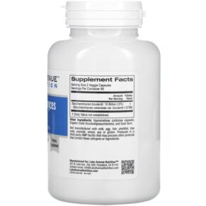 Thực phẩm bổ sung Lake Avenue Nutrition Saccharomyces Boulardii Probiotic Yeast 10 Billion CFU 180 Veggie Capsules 898220014217