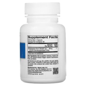 Thực phẩm bổ sung Lake Avenue Nutrition Serrapeptase Proteolytic Enzyme 120.000 SPUs 30 Veggie Capsules 898220015719