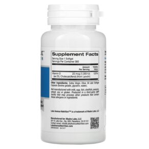 Thực phẩm bổ sung Lake Avenue Nutrition Vitamin D3 25 mcg (1.000 IU) 360 Softgels 898220014170