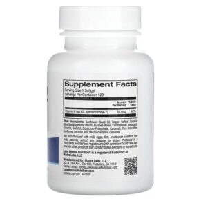 Thực phẩm bổ sung Lake Avenue Nutrition Vitamin K2 (as Menaquinone-7) 50 mcg 120 Veggie Softgels 898220015504