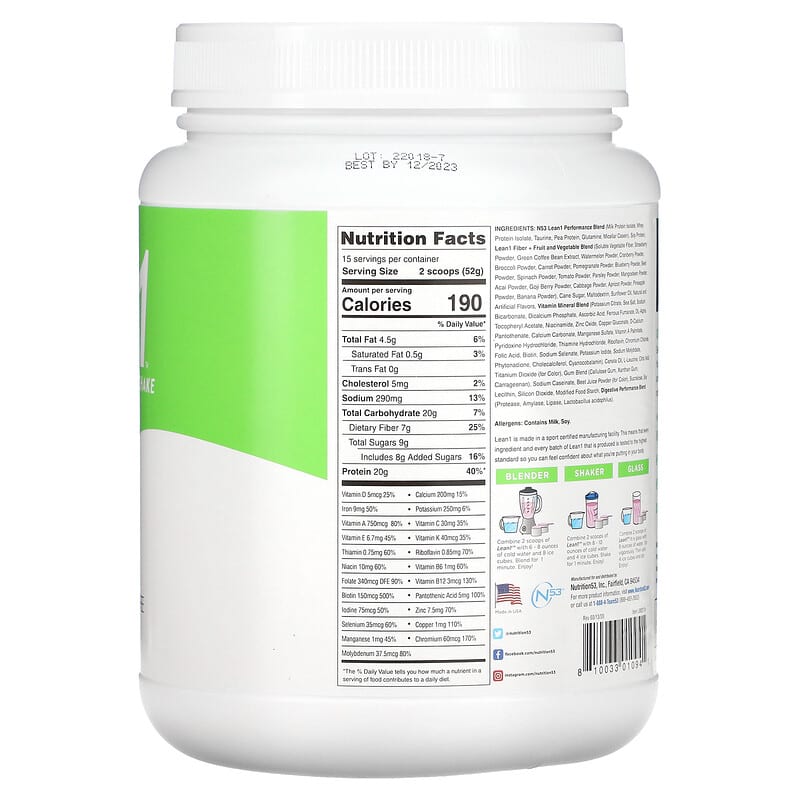 Lean1 Original Fat Burning Meal Replacement Protein Shake Strawberry 1.7 lb (780 g) 2 Thực phẩm bổ sung Lean1 Original Fat Burning Meal Replacement Protein Shake Strawberry 1.7 lb (780 g) 810033010941