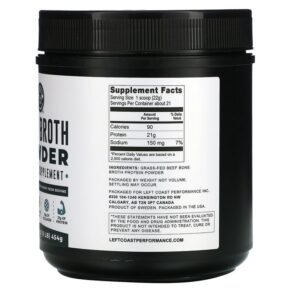 Left Coast Performance Bone Broth Powder Beef 1 lb (454 g) 3 Thực phẩm bổ sung Left Coast Performance Bone Broth Powder Beef 1 lb (454 g) 019962812545