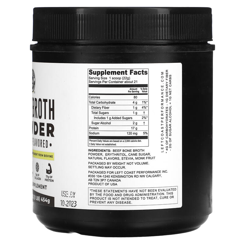 Left Coast Performance Bone Broth Powder Vanilla 1 lb (454 g) 2 Thực phẩm bổ sung Left Coast Performance Bone Broth Powder Vanilla 1 lb (454 g) 019962813641