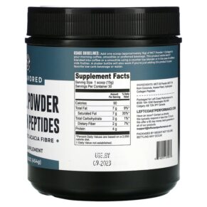 Thực phẩm bổ sung Left Coast Performance MCT Oil Powder Collagen Peptides with Prebiotic Acacia Fibre Unflavored 16 oz (454 g) 644216979981