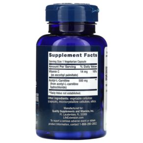 Thực phẩm bổ sung Life Extension Acetyl-L-Carnitine 500 mg 100 Vegetarian Capsules 737870152415