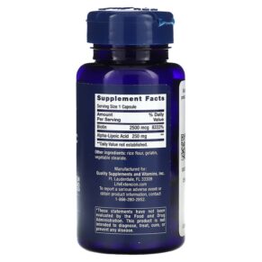 Thực phẩm bổ sung Life Extension Alpha-Lipoic Acid with Biotin 60 Capsules 737870457060