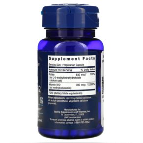 Thực phẩm bổ sung Life Extension BioActive Folate & Vitamin B12 90 Vegetarian Capsules 737870184294