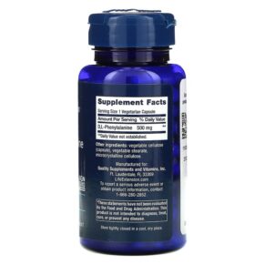 Thực phẩm bổ sung Life Extension D L-Phenylalanine 500 mg 100 Vegetarian Capsules 737870167112