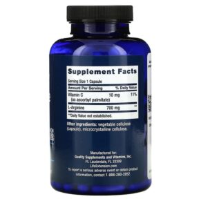 Thực phẩm bổ sung Life Extension L-Arginine Caps 700 mg 200 Capsules 737870162421