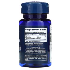 Thực phẩm bổ sung Life Extension L-Carnitine 500 mg 30 Vegetarian Capsules 737870153238