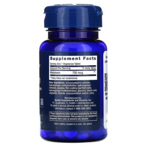 Thực phẩm bổ sung Life Extension Melatonin 6 Hour Timed Release 750 mcg 60 Vegetarian Tablets 737870178866