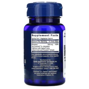 Thực phẩm bổ sung Life Extension Optimized Chromium with Crominex 3+ 500 mcg 60 Vegetarian Capsules 737870150466