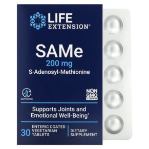 Thực phẩm chức năng Life Extension SAMe S-Adenosyl-Methionine 200 mg 30 Enteric Coated Vegetarian Tablets 737870217534