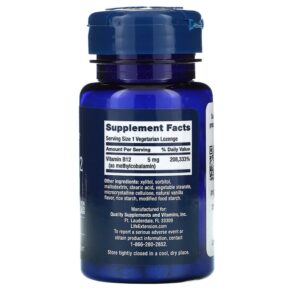 Thực phẩm bổ sung Life Extension Vitamin B12 Methylcobalamin 5 mg 60 Vegetarian Lozenges 737870153764